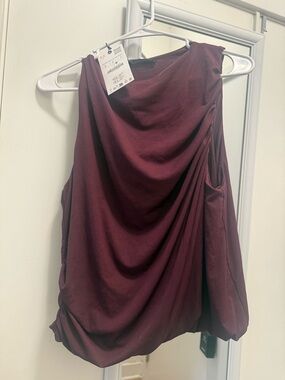 Zara Sleeveless Draped Top in Burgundy